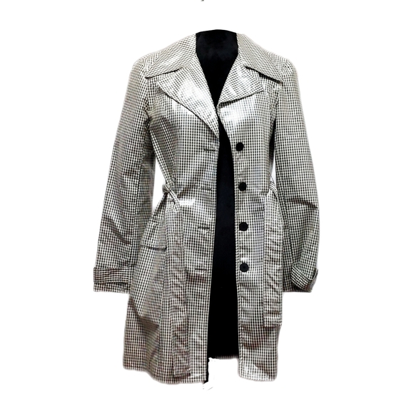 Laundry Shelli Segal Womens B&W Small Gingham Button Trench Coat w/ Sheen Sz 4 - Picture 4 of 7